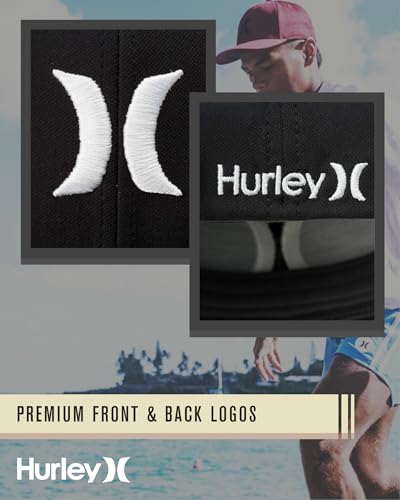 Hurley Mens Baseball Cap Curved Brim Moisture Wicking Flexfit Fitted Hats - color: Black/White, size: Large-X-Large