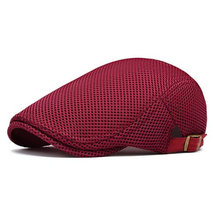 Mens Mesh Cap Flat Ivy Gatsby Newsboy Beret Driving Hat Adjustable Breathable Summer Hats - color: Wine