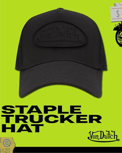 Von Dutch Unisex Trucker Hat - Retro Classic Solid Color Mesh Back Snapback Baseball Cap for Men & Women. - color: Black/Black