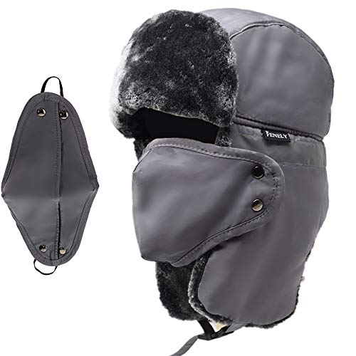 Winter Trapper Hats Ushanka Russian- Men Women Trooper Ear Flaps Hunting Face Masks Ski Snow Cold Weather - color: Grey