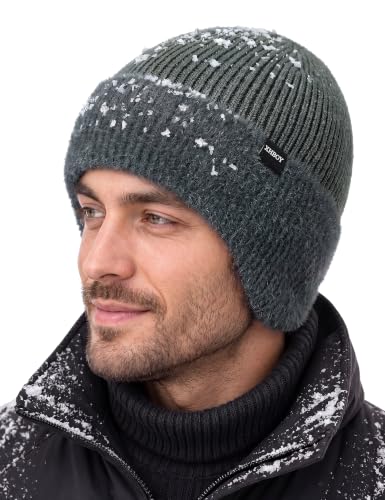 Durio Winter Beanie Hat with Earflap Windproof Knitted Cap - color: Grey