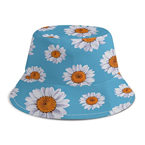 WIRESTER Reversible Bucket Hat Unisex Girl Women Men for Summer Outdoor Travel - color: Daisy Pattern Teal