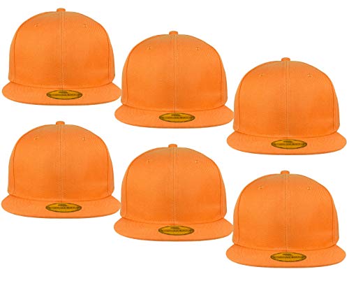Gelante Plain Blank Flat Brim Adjustable Snapback Baseball Caps LOT 6 Pack - color: Orange