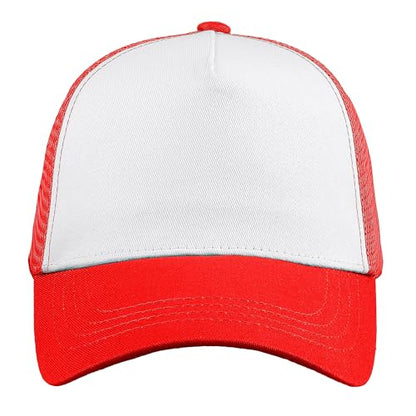 Falari 5-Panel Mesh Baseball Cap, Trucker Hat, Structured Plain Design, Cotton, Adjustable Size - color: 1pk Red