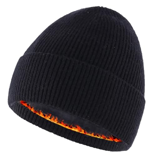 Connectyle Kids Beanie Hat Warm Winter Hats for Boys Girls Fleece Lined Knit Kids Hat for Ages 1-5 - color: Black
