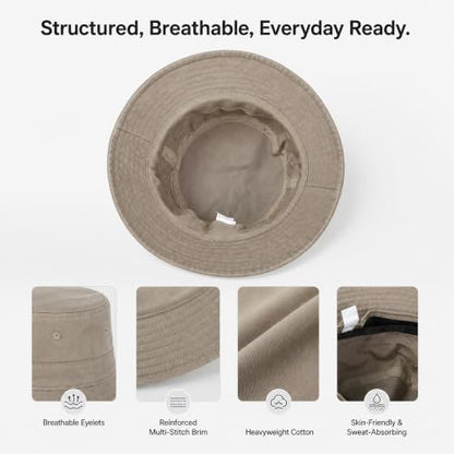 Cotton Bucket Hat Packable Beach Sun Hat for Women Men - color: Khaki