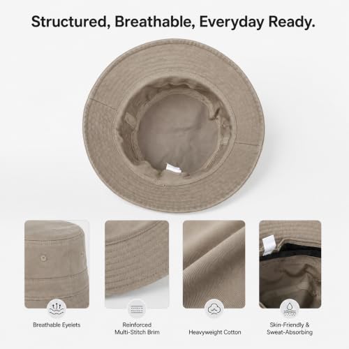Cotton Bucket Hat Packable Beach Sun Hat for Women Men - color: Khaki