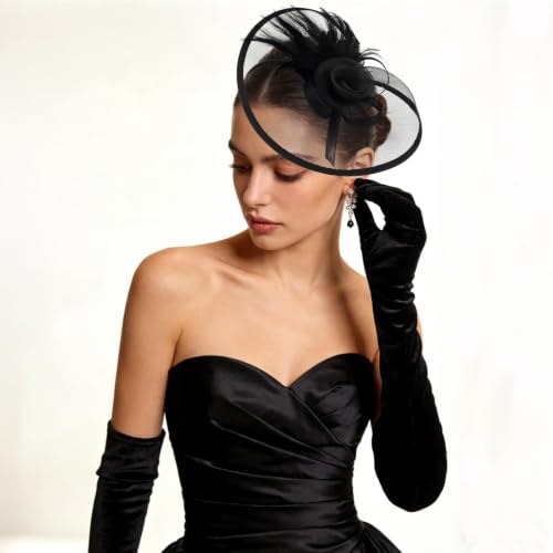 Ondder Tea Party Fascinator Hat for Women Clip and Headband for Tea Party, Wedding, Church and Cocktail Events - color: Black