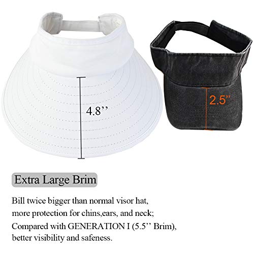 2PCS Wide Brim Sun Visor Hat Women Large UV Protective Golf Beach Cap, Korea Design - color: 1black+1white