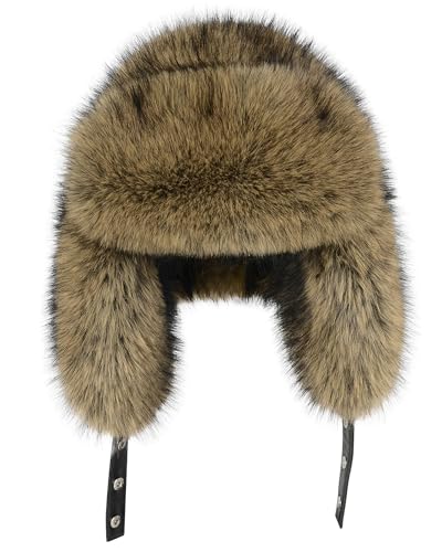Peicees Faux Fur Russian Trapper Hat, Winter Warm Hat with Ear Flaps for Adult Cold Weather Outdoor - color: Brown