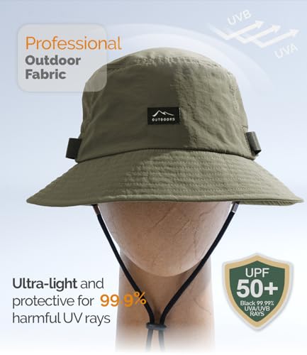 Hat Hut Mens Bucket Sun Hats, UPF 50+, Breathable Cooling Hat, Lightweight Bonnie for Outdoor Hiking Fishing - color: Olive Green