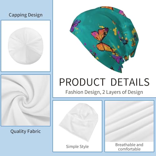 Beanie Hat for Men Women Slouchy Beanie Skull Sleep Cap Soft Lightweight Chemo Hat Stretch Cancer Headwear - color: Butterfly