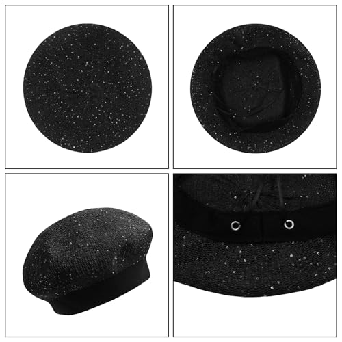 Women Lightweight Beret Floral Hollow Out Hat Breathable French Beret Beanie Hat Cap for Spring Summer - color: Black 6#