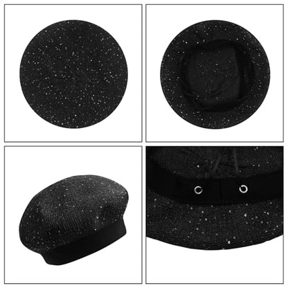 Women Lightweight Beret Floral Hollow Out Hat Breathable French Beret Beanie Hat Cap for Spring Summer - color: Black 6#