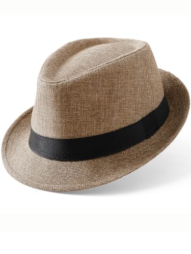 BABEYOND Men's 1920s Short Brim Trilby Fedora Hat - color: A-camel