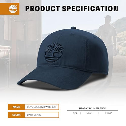 Timberland Soundview Baseball Cap for Boys 7-14, Cotton Canvas, Adjustable, Lightweight & Durable, One Size - color: Navy Blue