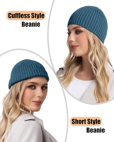 ROYBENS Wool Beanie for Men Women, Seamless Knit Warm Winter Hat Skull Caps - color: 1pcs-steel Blue