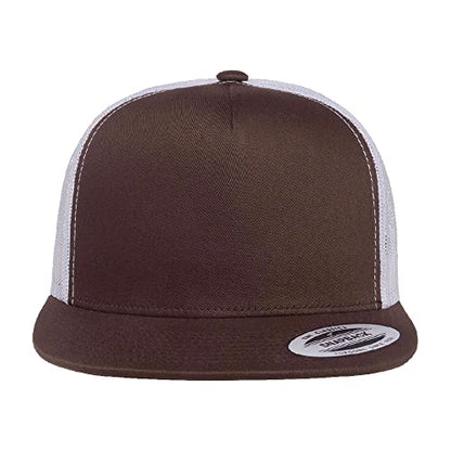Yupoong 5-Panel YP Classic Trucker Cap | High Profile Flat Visor Snapback - color: Brown/White