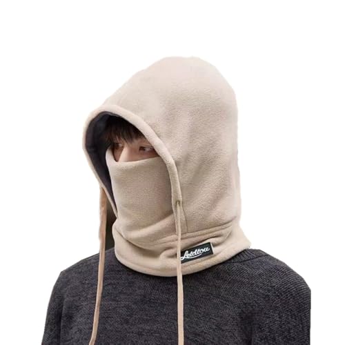 Winter Fleece Ski Mask for Men Women Balaclava Face Mask Windproof Thermal Hood Winter Full Face Neck Cover Warmer - color: Khaki White Logo