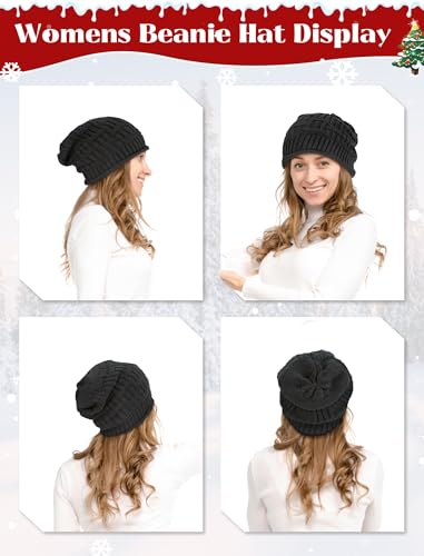 Senker Fashion 2 Pack Winter Beanie Hats for Women, Womens Slouchy Beanies - color: Red Black