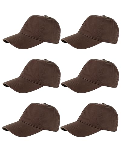 Gelante Cotton Twill Washed Unstructure Baseball Cap - Adjustable Blank Hat for Men Women - Wholesale Bulk Lot of 6 Pack - color: Solid Brown