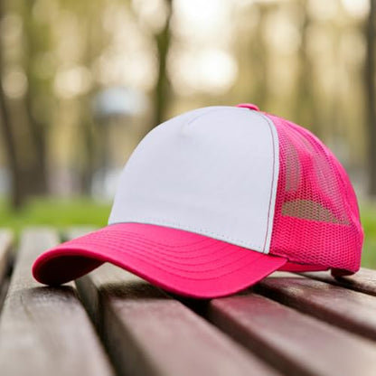 Falari 12 Pack Bulk Wholesale Mesh Trucker Hats 5 Panel and 6 Panel Baseball Caps for Men and Women - color: 5 Panel - Hot Pink