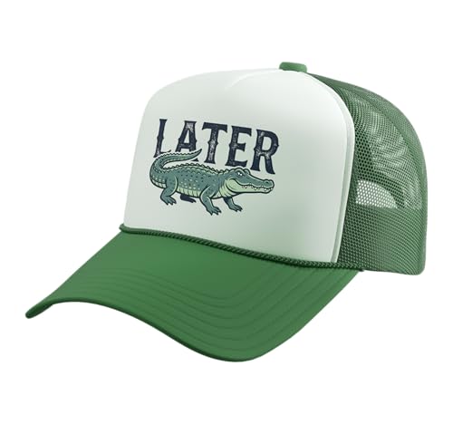 Later Alligator Trucker Hat with Adjustable Mesh Back - color: Kelly Green/White