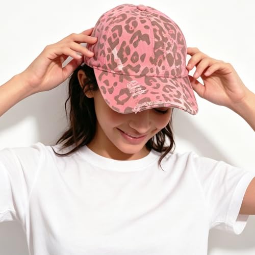 Baseball Hats for Women Men Adjustable Leopard Print Dad Trucker Hat Cotton Sun Protection Caps Sports Golf Medium - color: Pink-scratch Brim