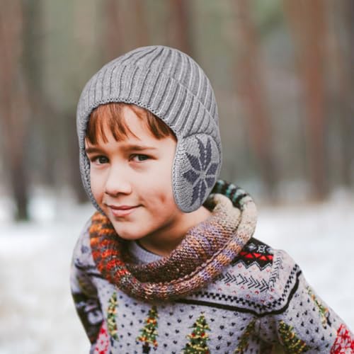 2 Pack Kids Beanie Winter Hat for 3-10 Years Cute Warm Fleece Lined with Ear Flaps for Boys and Girls - color: Dark Grey+light Grey