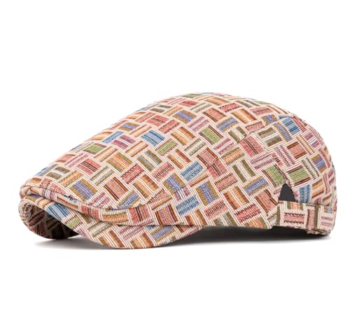 Quanhaigou Unisex Denim Newsboy Hats Flat Ivy Gatsby Cabbie Driving Berets Hat Cotton Dad Cap for Men Women - color: Plaided Pink