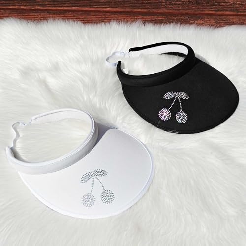 2 Pack Sun Visors Women Wide Brim Clip on Summer Hats Adjustable UV Protection - color: Cherry-black,white