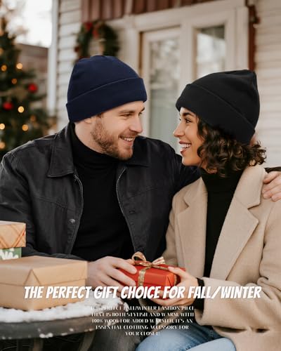Satin Lined Beanie for Women Men, Cotton Knit Winter Beanies Hat - color: Navy Blue
