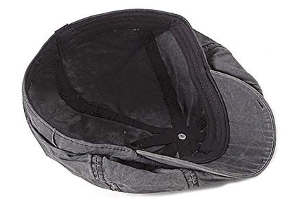 Mens 8 Panel Washed Cotton Newsboy Cap, Outdoor Sun Protection Flat Cap - color: Black