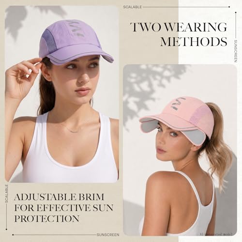 Retractable Brim Baseball Cap Sport Sun Visor Hat for Men Women - color: Beige