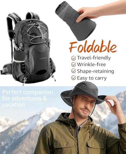 Wide Brim Sun Hat for Men Women, UPF 50+ Waterproof Packable Bucket Boonie Safari Fishing Hat - color: Dark Grey