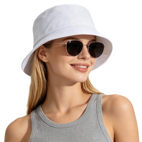 Rosoz Bucket Hat for Women Men Summer Travel Beach Sun Hat Outdoor Cap - color: 1pack-white