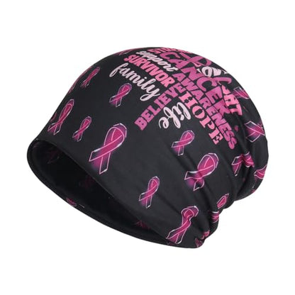 Jemis Sweet Heartwarming Breast Cancer Beanie Hat, Romantic Knitted Hat, Cancer Headwear Caps Baggy Skull Sleep Scarf - color: 2 Pack Black & Red