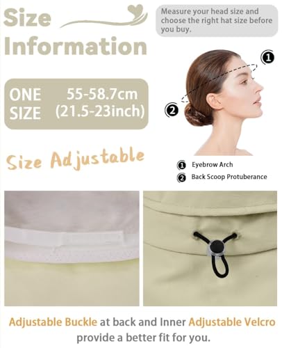 Rosoz Women Sun Hat with Ponytail Hole Wide Brim Bucket Hats UPF 50+ Beach Hiking Gardening Hat Water-Resistant Outdoot Hat - color: Beige