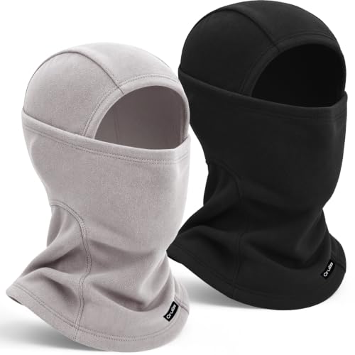 Balaclava Ski Mask for Men Women, Warm Fleece Face Mask Full Cover for Cold Weather Skiing Cycling, Ponytail Friendly - color: Black+grey