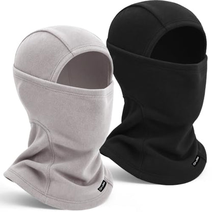 Balaclava Ski Mask for Men Women, Warm Fleece Face Mask Full Cover for Cold Weather Skiing Cycling, Ponytail Friendly - color: Black+grey