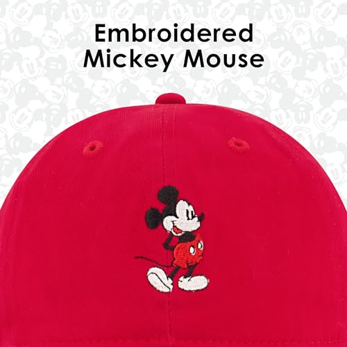 Disney Mickey Mouse Embroidered Cotton Adjustable Dad Hat with Curved Brim - color: Red