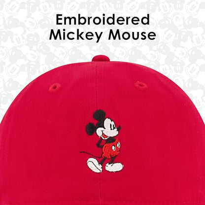 Disney Mickey Mouse Embroidered Cotton Adjustable Dad Hat with Curved Brim - color: Red