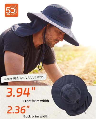 Home Prefer UPF 50+ Sun Hat with Neck Flap Wide Brim Fishing Hat for Men - color: Ink