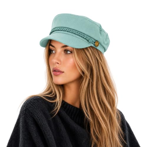 C.C Cotton Fisherman Cap for Women – Classic Fiddler Hat, Lightweight Breathable Cotton, Trendy Greek Fisherman Style - color: Cotton-mint