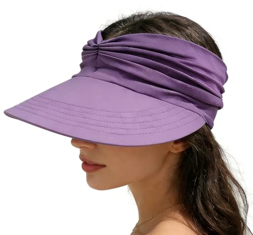 Sun Hat Women Sun Beach Visor Cap UV Protection Summer Wide Brim Hat for Sports Beach Golf Tennis Hiking - color: Purple