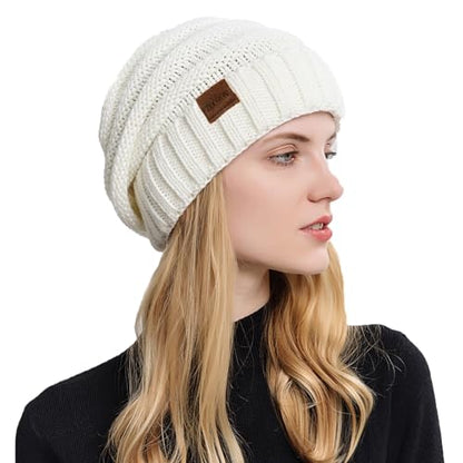 ZOORON Womens Winter Hat Slouchy Beanies for Women Cable Knit Beanie Hats - color: 1pack- White