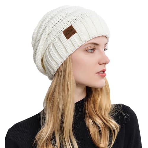ZOORON Womens Winter Hat Slouchy Beanies for Women Cable Knit Beanie Hats - color: 1pack- White
