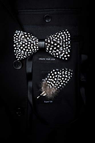 RBOCOTT Handmade Feather Pre-tied Bow tie and Brooch Sets for Men - color: Black/White-1