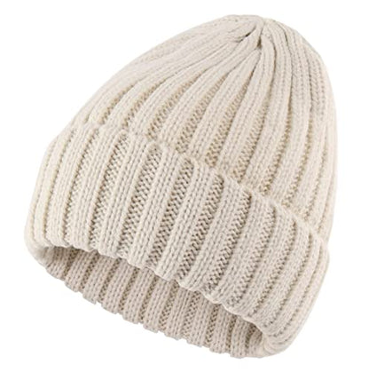 Connectyle Women's Rib Knit Cuffed Beanie Hat Stretch Acrylic Winter Hat Thick Warm Snow Ski Cap - color: Beige