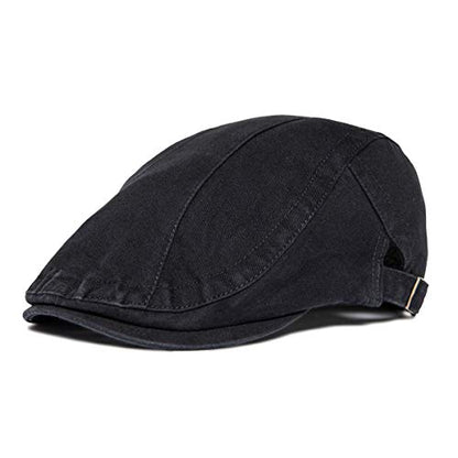 VOBOOM Men Cotton Newsboy Beret Hat Duckbill Buckle Cabbie Cap - color: Cotton-black
